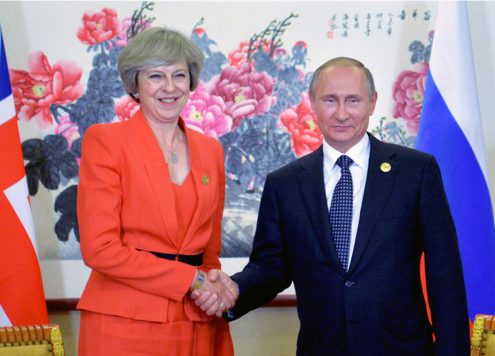 Theresa May and Vladimir Putin