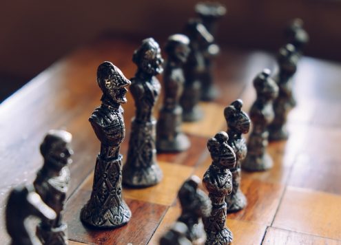 Chess pieces on a board