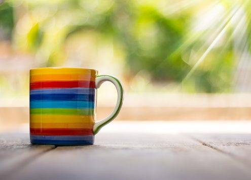 Rainbow mug with LGBTQ+ connotations